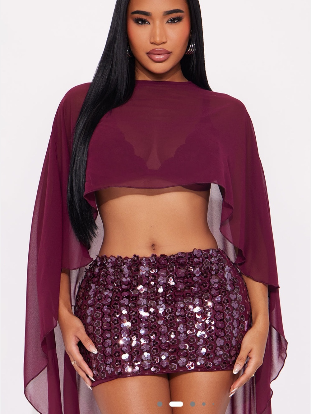 Fashion Nova Burgundy Sequin Mini Skirt